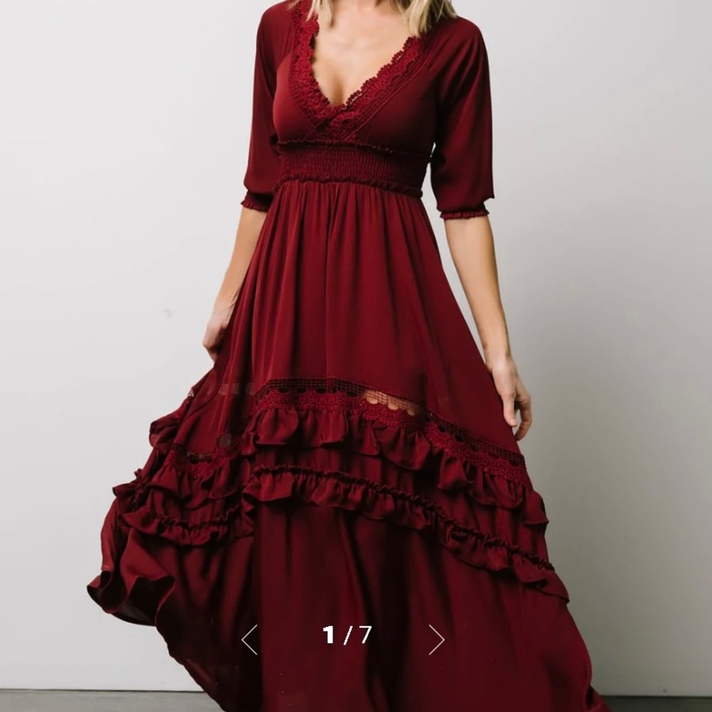 Baltic Born Burgundy Maxi Dress with Ruffle Details